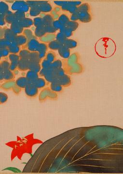 Kamisaka Sekka, Fleurs et plantes des douze mois (détail), entre 1920 et 1925,  deux feuilles d’album d’un ensemble de douze feuilles, encre et couleurs sur soie, Musée Hosomi, Kyōto Ogata Kōrin,